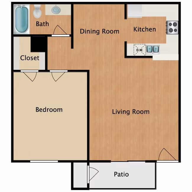 1 Bed • 1 Bath 1504 floor plan